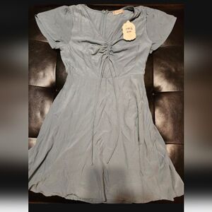 NWT Womens Sz M Altar'd State Beautiful Blue Grey Flutter Sleeve Dress
